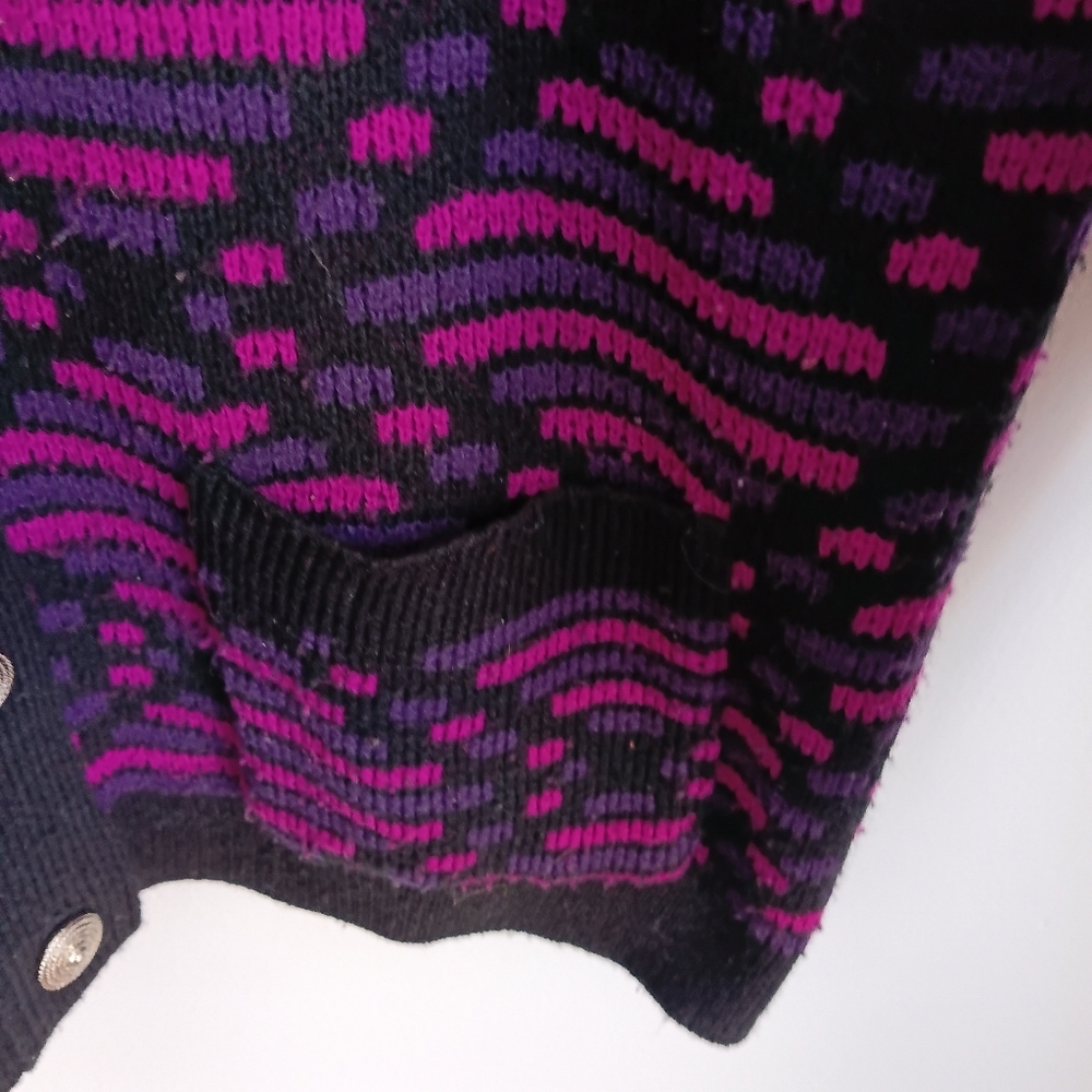 Vintage Purple and Black Women's Cardigan Sweater Grandmacore Cottagecore Medium - Picture 4 of 11